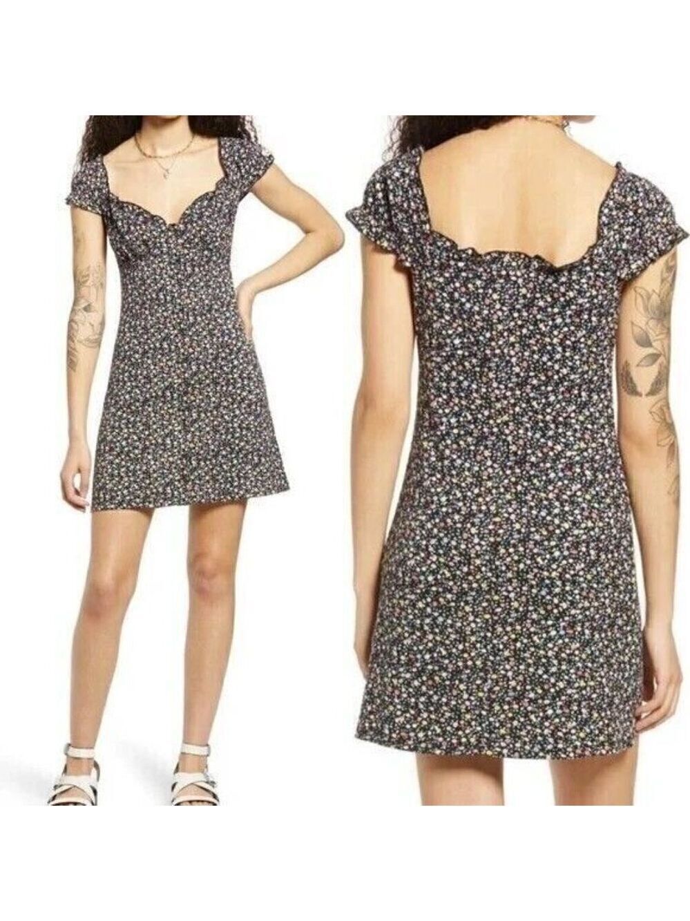 Bp Nordstrom black floral mini dress sz XLarge cap sleeve